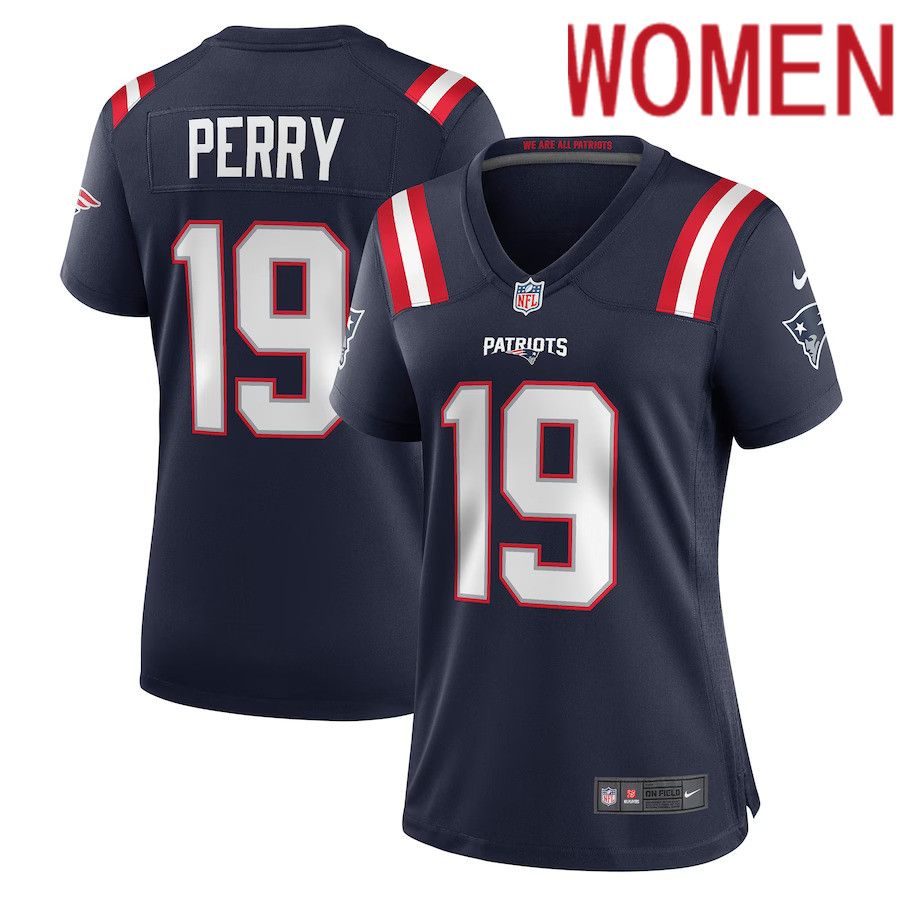 Women New England Patriots #19 Malcolm Perry Nike Navy Game Player NFL Jersey->women nfl jersey->Women Jersey